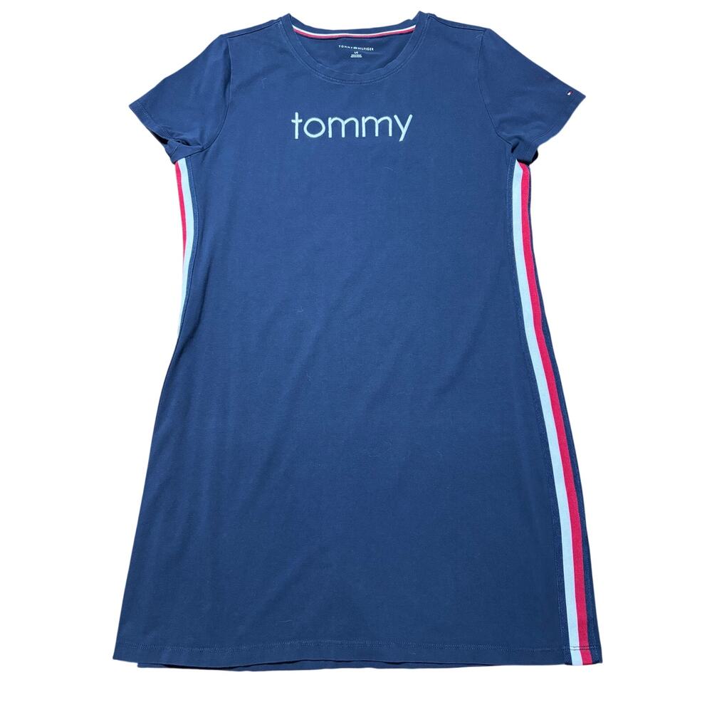 Tommy Hilfiger Womens L Navy Blue Logo Athletic Casual T-Shirt Dress